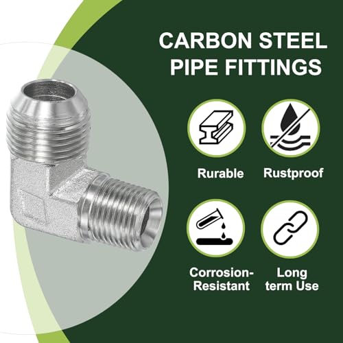 Image of PATIKIL 90 Degree Pipe Adapter, 2 Pcs 1-1 /16 inch Male 37 Flare JIC x 1 /2 inch BSPT Male Connector Carbon Steel Elbow Fitting for Air Hydraulic Fluid Fuel Water Oil, Silver