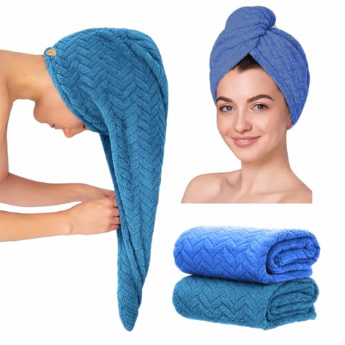 Image of MAXOSHINE Hair Towel Wrap for Women-Quick Drying Microfiber Towel for Hair with Elastic Loop for Tying-Super Absorbent Head Towels Wrap for Ladies Hair Turban, Pack of 2