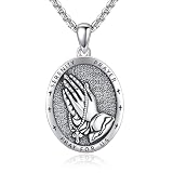 URONE Serenity Prayer - Collana in argento sterling 925, con mani in preghiera, ciondolo a forma di Dio Bibbia, gioielli religiosi, regalo per donne e uomini, Nessuna pietra preziosa