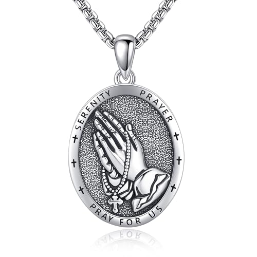 HKPATOP Serenity Prayer Necklace with Praying Hands