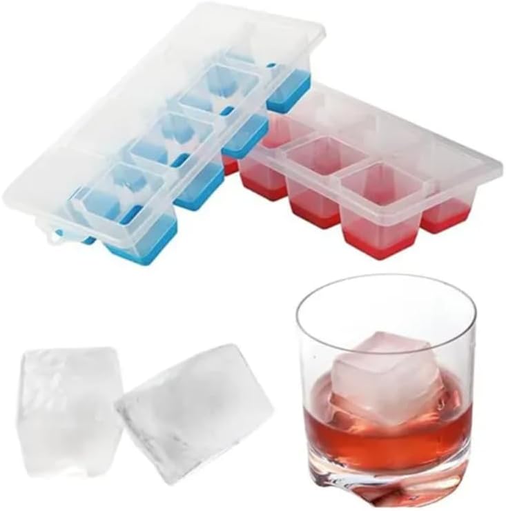 DXB Dream Silicone Ice Cube Tray With Lid, Easy Press Flexible Stackable & Durable Ice Cube Molds for Freezer Perfect for Drinks and Smoothies Nonstick and BPA Free
