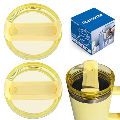 Fabuerdia 40 OZ Tumbler Lid Replacement Compatible for Stanley Quencher, 2 Pack Spill Proof Clear Tumbler Covers for Stanley Cup Accessories(Yellow)