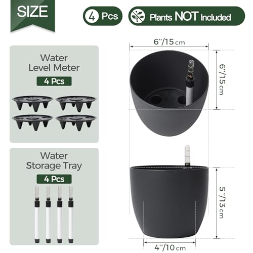 Miniatura 3 de T4u Auto Riego Plantador Negro 15cm Ronda Paquete De 4, Planta Maceta Cajas Para Interiores Al Aire Libre Jardines De Windowsill Idea Regalo Para Cumpleaños Y Boda Y Navidad