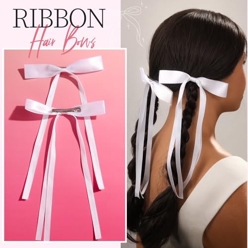 Set de 16 Lazos de Pelo Satín Blancos con Clips y Scrunchies miniatura 5