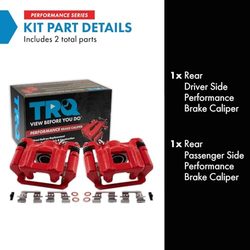 Image of TRQ Performance Rear Driver and Passenger Side Brake Caliper Set Caliper Brackets Hardware Compatible with 09-15 Honda Pilot