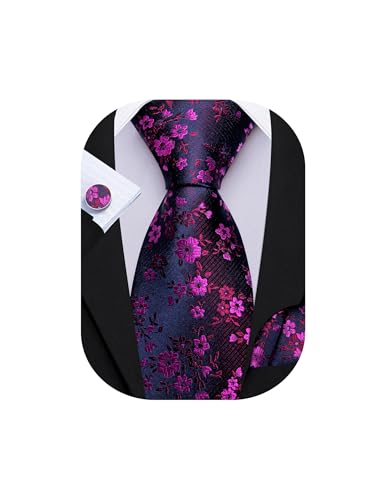 Image of Barry.Wang Men Tie Set Floral Paisley Silk Necktie Pocket Square Cufflinks Formal Wedding Party Business