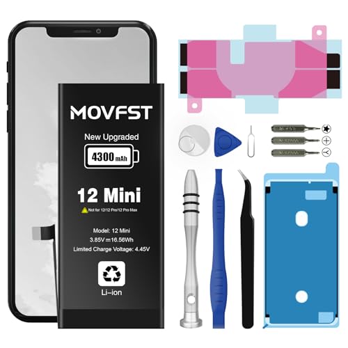 MOVFST Replacement Battery for iPhone 12 Mini 4300mAh Li-ion Polymer High Capacity Battery Fit for iPhone 12 Mini Model A2399 A2400 A2398 A2176 with Repair Tool Kits