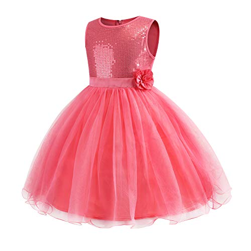Cichic Baby Girl's Dress Girls Party Dresses for Christmas Halloween Costumes Knee Length Flower Girl Dress 0-10 Years (7-8 Years, Deep Pink Sequins)