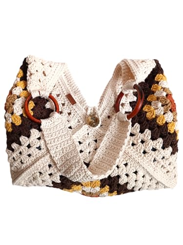 Bolsa Ombro Crochê feminina Square Barbante (tonalidade cru)