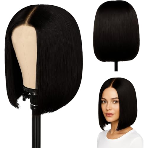 Bob Wig, Short Wigs for Women, Black Bob Wig with Fringe, Synthetic Wig, 28cm Heat Resistant Fiber, Perfect for Daily Wear, Cosplay, Parties, Weddings, and Special Occasions