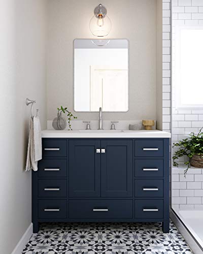 Ariel 49" Midnight Blue Bathroom Vanity W/ 1.5" Edge Pure White Quartz Countertop & Backsplash | Single Rectangular Sink | 2 Soft Closing Doors & 9 Full Extension Dovetail Drawers | Satin Nickel Pulls #TOP1