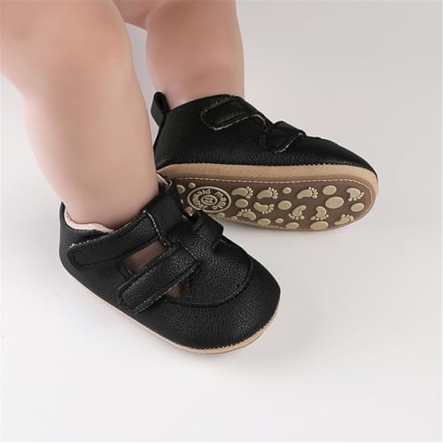 Image of HsdsBebe Baby Boys Girls Pu Leather Hard Bottom Walking Sneakers Toddler Rubber Sole First Walkers Infant Cartoon Slippers Crib Shoes