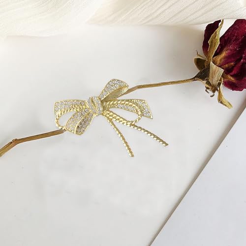 Image of Bow Brooch Pins for Women Vintage Rhinestone Crystal Statement Ribbon Bow Brooch Jewelry Gifts for Daily Wear Parties Weddings