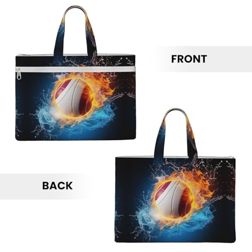 Ice And Fire Volleyball Print Canvas Tote File Bag Suitable For Studying, Traveling, Traveling, Commuting, Etc.3