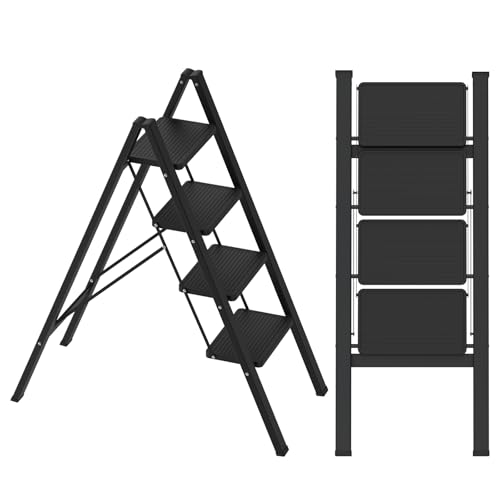 Image of 4 Step Ladder Folding Step Stool, Stable Step Ladder with Wide Pedals & Non-Slip Rubber Feet, Portable & Space Saving Step Ladder for Kitchen /Closet /Adults(16.9 inch W x 39.6 inch H, 350LBs Loading)