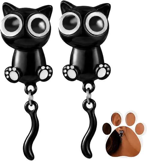 Women Halloween Party Jewelry - Cute Black Cat Earrings Cat Paw Stud Earrings Christmas Jewelry Gifts for Women, Girls