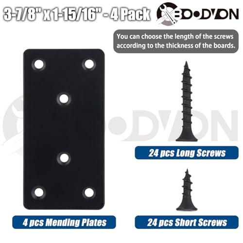 BOODVON Mending Plate, Metal Steel Flat Straight Brace Bracket, Black Double-Wide Joining Plate for Wood Furniture Fastening & Fixing with 2 Sets of Screws of Different Lengths(50x100mm, 4 Pack) by BOODVON - Used condition - Image 4