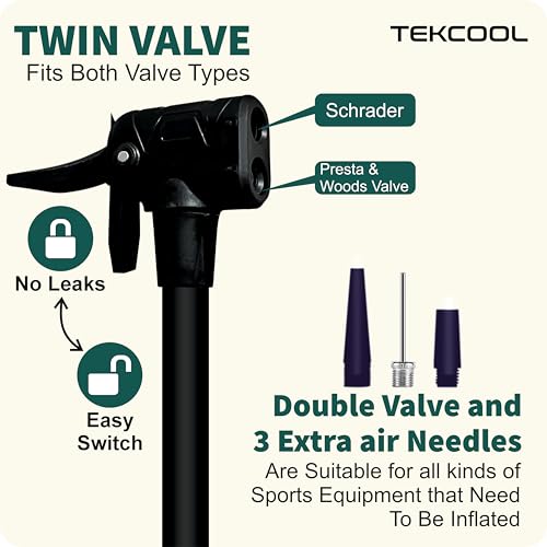 Image of TEKCOOL Cycle Pump for Bicycle High Pressure Air or Football, Balloon for Quick Inflation for Tyre Inflator with Needle Portable Air for Bicycle, Balls