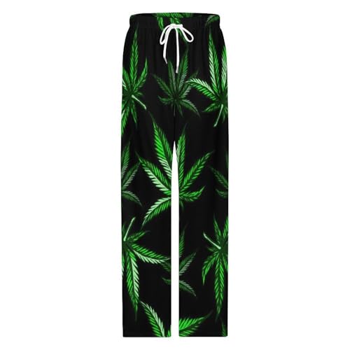 Pajama Pants for Mens Womens Modern Unisex Home Sleep Pants Sleepwears Prensent Weed Pot Leaves4
