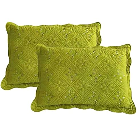 vctops 2-Piece Embroidered Cotton Quilted Bed Pillow Shams Rustic Solid Color Soft Decorative Pillow Cases Set (Fruit Green,20"x28") Cover