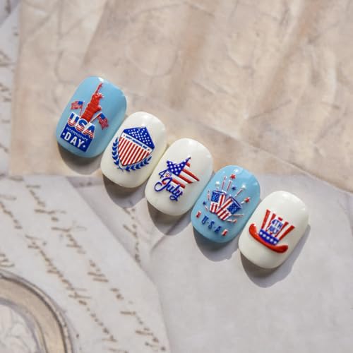Image of American Flag Nail Art Sticker Decals Star Nail Art Decals with Celebrate Freedom Nail Stickers Nails Supply for Women Girls Kid 5D Self Adhesive Manicure DIY Decoration