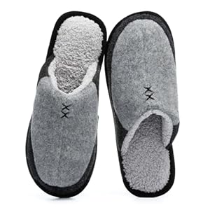 Mens Two-Tone Scuff Slippers with Memory Foam Cozy Warm Slip On House Shoes for Indoor Outdoor Gifts for Men Him Dad