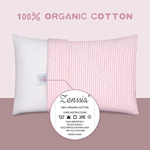 Organic Cotton Toddler Pillowcase/Travel Pillowcase Pack Of 2 Set 13X18 Inches With Envelope Closure - Soft & Breathable Baby Pillow Case Cover Pink Stripe #TOP1