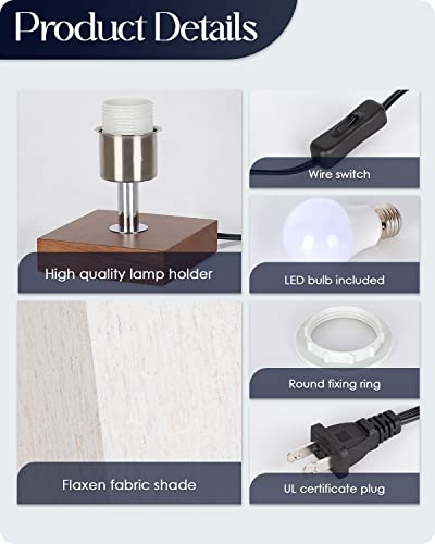 Soilsiu Bedside Table Lamp Bedroom 3 Color Options Faux Walnutwood Lamps With Modern Fabric Shade Reading Nightstand Lamps For Living Room, Kids Room, Dorm, Office (Led Bulb Included) #TOP3