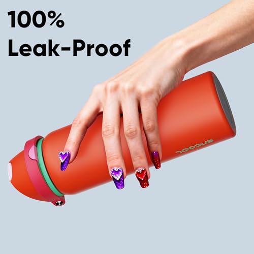 Image of Insulated Water Bottle with Straw - Encool Stainless Steel Water Bottle with Push Button Lid, Leak-Proof & BPA-Free, Keeps Cold for 24 Hours for Sports, Travel, Gym (32 oz, Grapefruit Red)