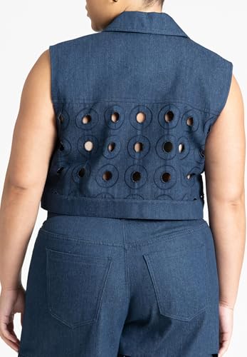 ELOQUII Women's Plus Size Circular Cutout Denim Vest2