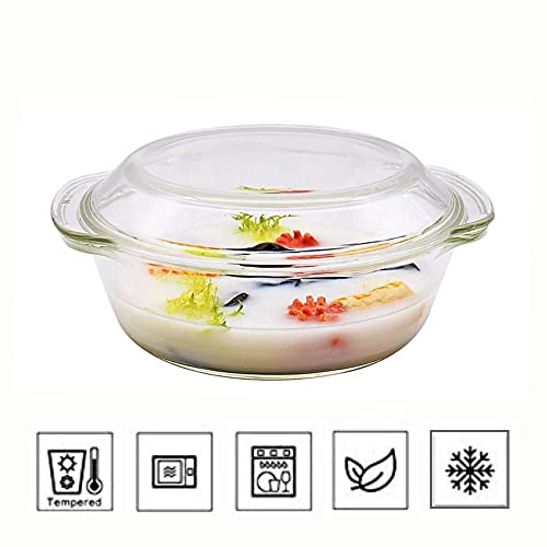 Image of Femora Borosilicate Glass Casserole Deep Round Oven and Microwave Safe Serving Bowl with Glass Lid, 700 ml