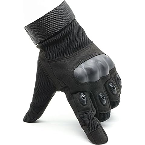 OMGAI Männer Voller Finger Militärische Taktische Handschuhe Des Harten Knöchel Mit Klettverschluss für Airsoft Armee Paintball Motorrad Outdoor Sport Schwarz M Cover