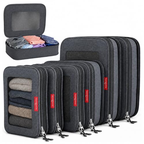 Image of LeanTravel Compression Packing Cubes for Travel Organizers with Double Zipper, Black, 6 pack, 6 Pack