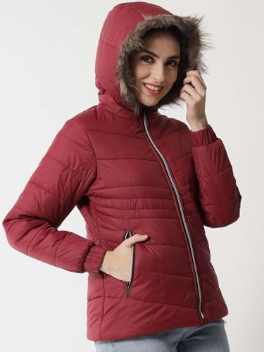 Image of KOTTY Women's Full Sleeve Zipper Fur Hooded Neck Puffer Jacket