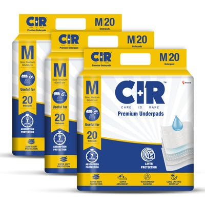 CIR Premium Underpads, Medium (60x60cm) | 7 hrs Absorption Protection | 20 Units | Waterproof | Protects Surfaces from Incontinence | Super Soft Polymer Pack of 3 (B0CHZ276S2) Amazon Price History, Amazon Price Tracker
