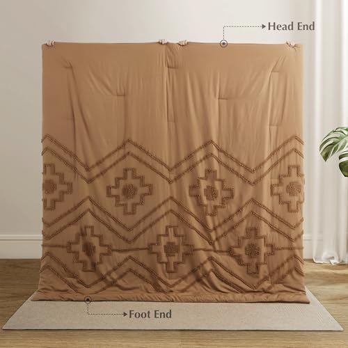 Image of Oli Anderson Boho Tufted Comforter Set Queen Size, 3 Pcs Soft Jacquard Bedding Set for All Seasons, Shabby Chic Farmhouse Bedding Set with Comforters for All Seasons (Pumpkin, Queen)