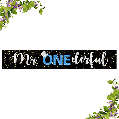 Mr ONEderful Large Banner, Boy's 1st Birthday Yard Sign, Baby One Theme Birthday Outdoor GardenDecor Supplies (9.8 * 1.6 feet)