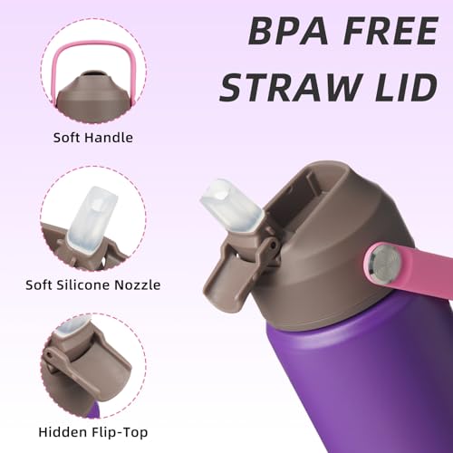 Image of BJPKPK Insulated Water Bottle with Straw Lid, 12oz Thermo Water Bottles with Soft Nozzle, Flex Handle & Non-slip Boot, BPA Free Leak Proof Stainless Steel Metal Thermo, Tumblers, Cups,Violet