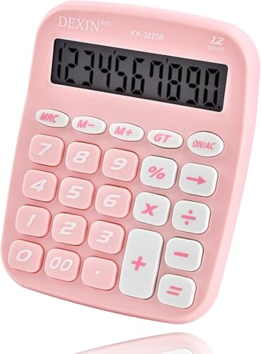 Image of Calculator, 12 Digit Adding Machine with Big Buttons, Large LCD Display, Office Desk Calculator, Pink