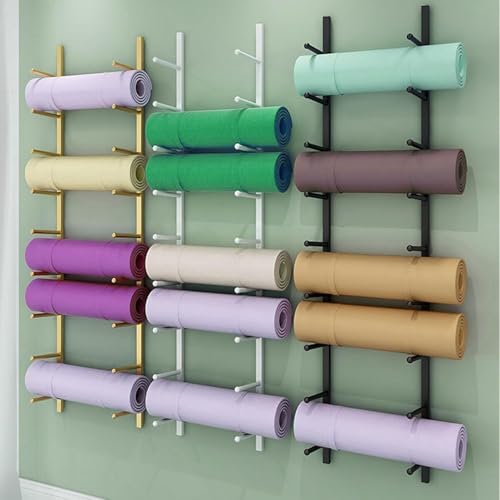 Heavy Duty Wall Mount Yoga Mat Holder Rack, trwały stalowy organizer sprzętu treningowego do rolki pianki, pasków, półki do przechowywania siłowni, aby zaoszczędzić miejsce w garażu domowym