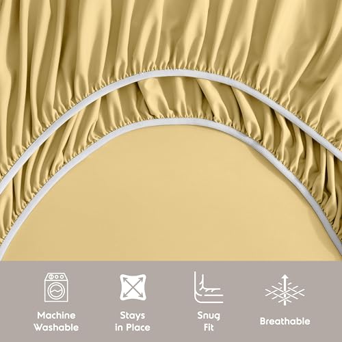 Image of Nestl Extra Deep Twin Sheet Set - 4 Piece Breathable & Cooling Sheets - Hotel Luxury Bedding Set w /18-24 Inch Deep Pockets - Easy & Secure Fit - Super Soft, Wrinkle Free & Comfy - Custard Yellow