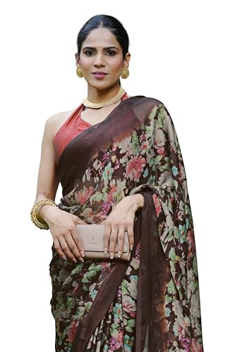 Image of MIRCHI FASHION Saree for Woman Chiffon Floral Printed | Breathable Lightweight Summer Sari for Office and Home Use with Blouse Piece (Available in 20 Colors)