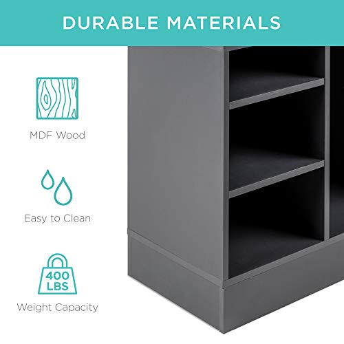 Best Choice Products 46in Multifunctional Space Saving Organization Storage Shoe Rack Bench for Entryway, Bedroom, Living Room w/Padded Seat, 10 Cubbies - Gray