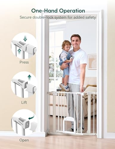 Babelio Baby Gate with Adjustable Cat Door, CatPrivilege III, 29-43" | Auto-Close, Pressure Mounted with No Drilling, Dual Lock Safety Gates For Stairs, Doorways and House, Easy Walk Thru, White - Image 6