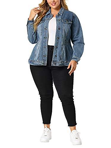 Agnes Orinda Plus Size Denim Jacket for Women Long Sleeve Button Down Washed Front Trucker Jean Jacket 2025 Western Outfit2