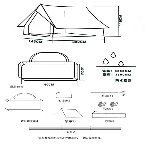 Carpa Retro para Camping 2 Personas, Impermeable, Oxford miniatura 6