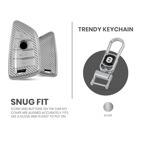 Image of Keyzone Silverstar TPU Key Cover & Keychain Compatible for X1, X3, X6, X5, 5 Series, 6 Series, 7 Series 4 Button Smart Key (Silver)