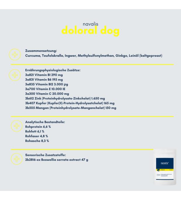 navalis doloral Dog Pulver | 160 g | Ergänzungsfuttermittel für Hunde | Mit Kurkuma & Teufelskralle