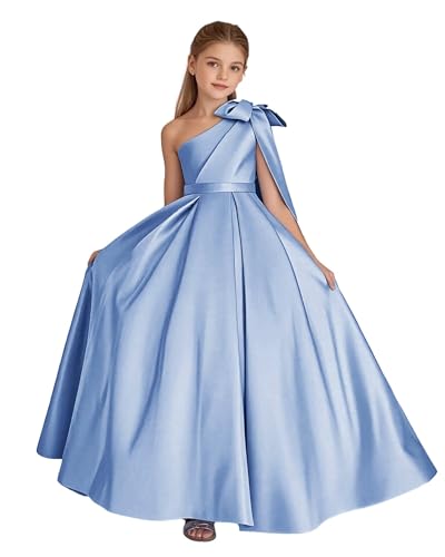 Flower Girl Dresses for Wedding One Shoulder Satin Princess First Communion Dresses Bow-Knot
