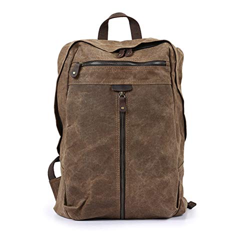 AHWZ Backpack Oil Wax Canvas Bag Retro Bag Crazy Horse Leather Backpack Batik Canvas Waterproof Backpack Student Backpack,Coffee
